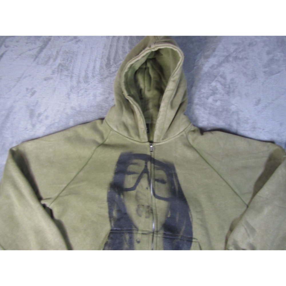 ZLTA Women Olive Green Graphic Zip Up Hoodie Goggle Girl Streetwear Size L